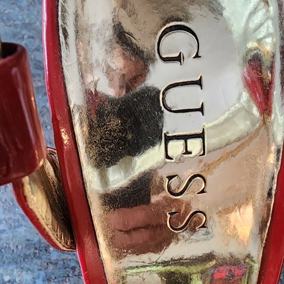 Guess Red Glossy Patent Leather Spike Peep Toe Heels Size 6M - Picture 6 of 16